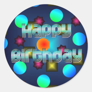 Psychedelic Dots Neon Happy Birthday Sticker