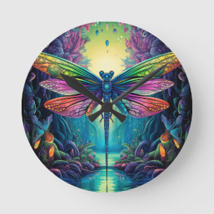 Psychedelic Dragonfly #1 Round Clock