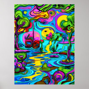 Psychedelic Dreamscape: Vivid Neon Wonderland Poster