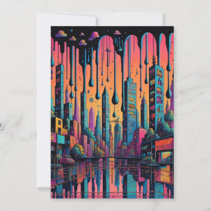Psychedelic Drippy City Art Invitation