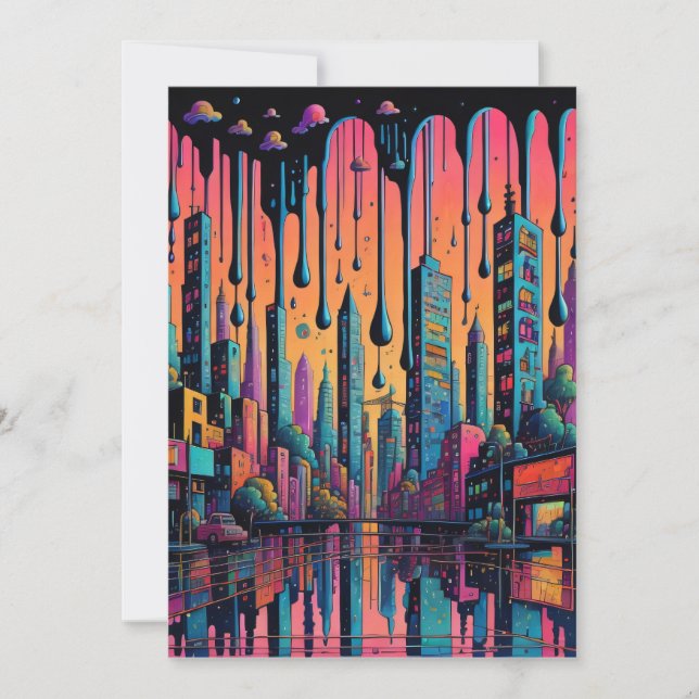 Psychedelic Drippy City Art  Thank You Card (Front)