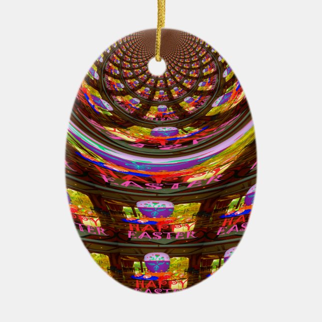 Psychedelic Easter Kaleidoscope Art Print Ceramic Tree Decoration (Front)