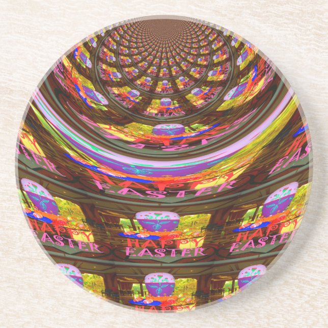 Psychedelic Easter Kaleidoscope Art Print Coaster (Front)
