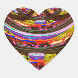 Psychedelic Easter Kaleidoscope Art Print Heart Sticker