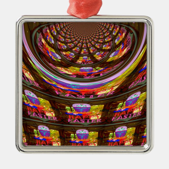 Psychedelic Easter Kaleidoscope Art Print Metal Tree Decoration (Front)