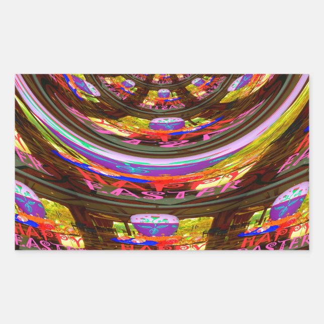 Psychedelic Easter Kaleidoscope Art Print Rectangular Sticker (Front)