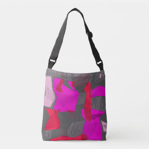 Psychedelic Egyptian Collage: Fuchsia Red Grey Crossbody Bag