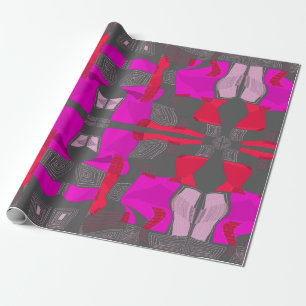 Psychedelic Egyptian Collage: Fuchsia Red Grey Wrapping Paper