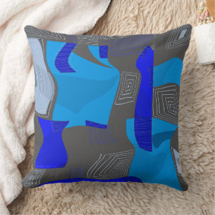Psychedelic Egyptian Collage: Turquoise Blue Grey Cushion