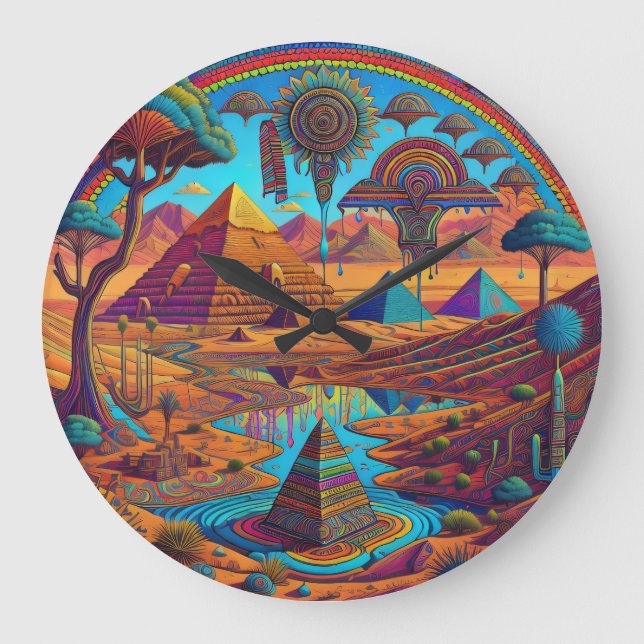 Psychedelic Egyptian Landscape  Large Clock (Front)