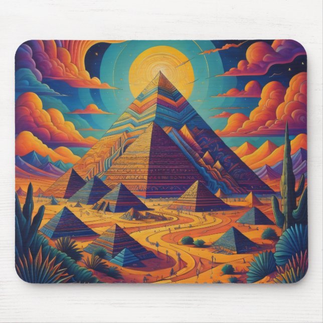 Psychedelic Egyptian Pyramid Landscape Art Mouse Mat (Front)
