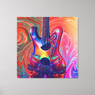 Psychedelic Electric Acoustic Semi Guitars Art Canvas Print