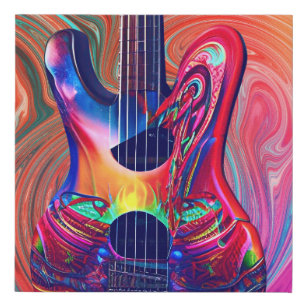 Psychedelic Electric Acoustic Semi Guitars Art   Faux Canvas Print