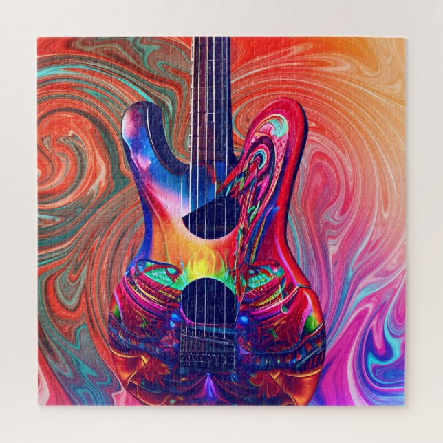 Psychedelic Electric Acoustic Semi Guitars Art    Jigsaw Puzzle (Vertical)