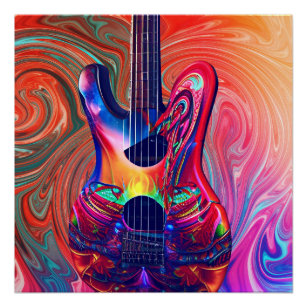 Psychedelic Electric Acoustic Semi Guitars Art  Poster