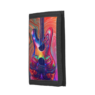 Psychedelic Electric Acoustic Semi Guitars Art    Trifold Wallet