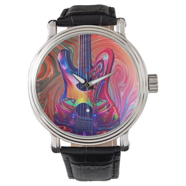 Psychedelic Electric Acoustic Semi Guitars Art     Watch (Front)