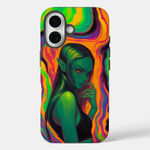 Psychedelic Elf in Neon Lava Waves iPhone 16 Case