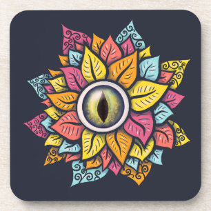 Psychedelic Eye Flower - Colourful Trippy Art Coaster