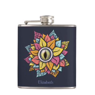 Psychedelic Eye Flower - Colourful Trippy Art Hip Flask