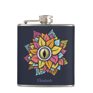 Psychedelic Eye Flower - Colourful Trippy Art Hip Flask