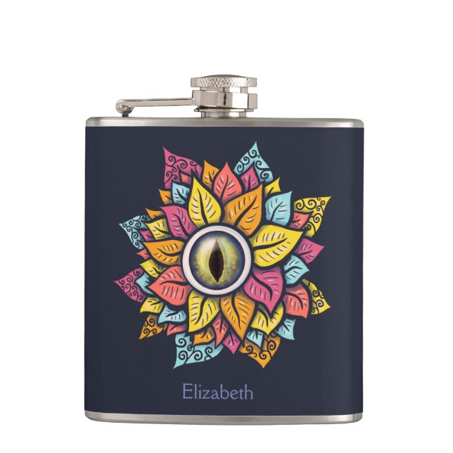  Psychedelic Eye Flower - Colourful Trippy Art  Hip Flask (Front)