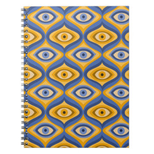 Psychedelic eye pattern indigo blue yellow notebook