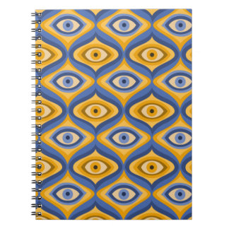 Psychedelic eye pattern indigo blue yellow notebook