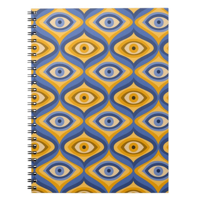 Psychedelic eye pattern indigo blue yellow notebook (Front)