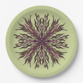 Psychedelic Eye Plant - Surreal Botanical Mandala Paper Plate
