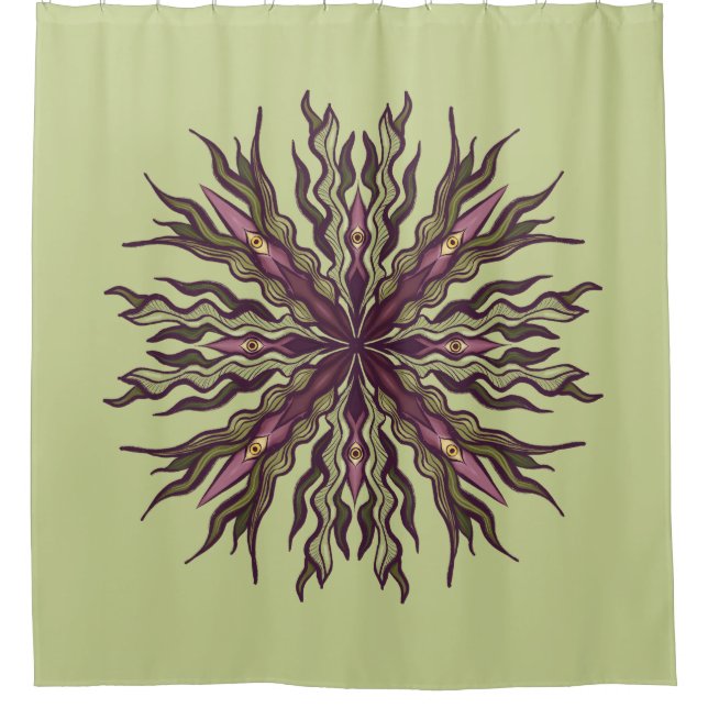 Psychedelic Eye Plant - Surreal Botanical Mandala Shower Curtain (Front)
