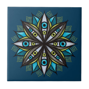 Psychedelic Eyes Double Iris Flower Mandala Horror Tile