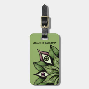 Psychedelic Eyes Mandala - Trippy Floral Green Luggage Tag