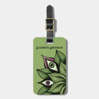 Psychedelic Eyes Mandala - Trippy Floral Green Luggage Tag