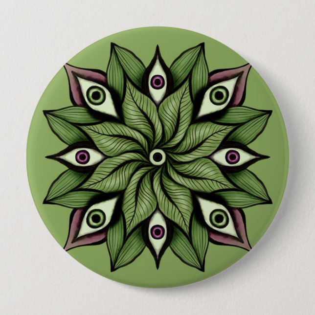 Psychedelic Eyes Mandala - Trippy Floral Pattern 10 Cm Round Badge (Front)