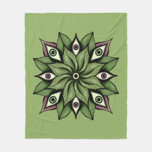Psychedelic Eyes Mandala - Trippy Floral Pattern Fleece Blanket