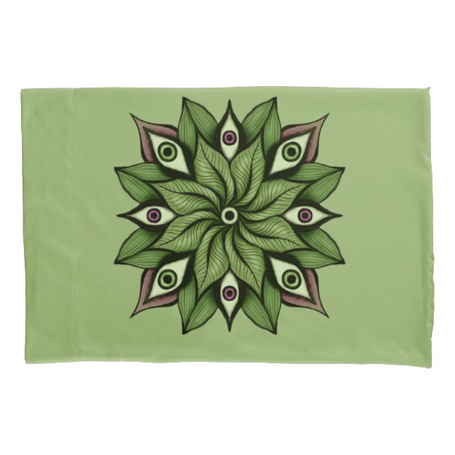 Psychedelic Eyes Mandala - Trippy Floral Pattern Pillowcase (Front)