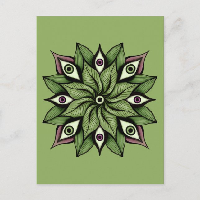 Psychedelic Eyes Mandala - Trippy Floral Pattern Postcard (Front)
