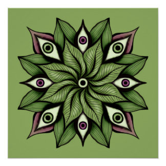 Psychedelic Eyes Mandala - Trippy Floral Pattern Poster
