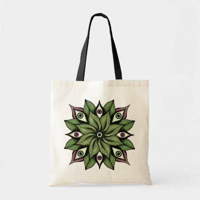 Psychedelic Eyes Mandala - Trippy Floral Pattern Tote Bag (Front)