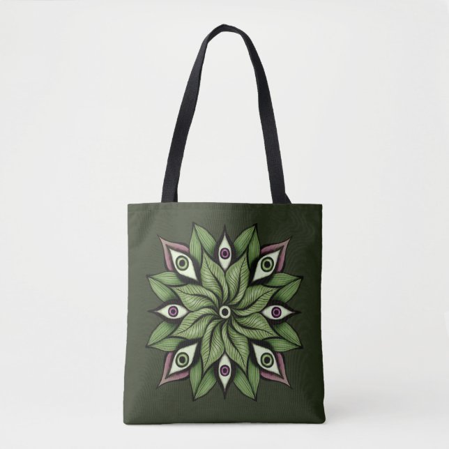 Psychedelic Eyes Mandala - Trippy Floral Pattern Tote Bag (Front)