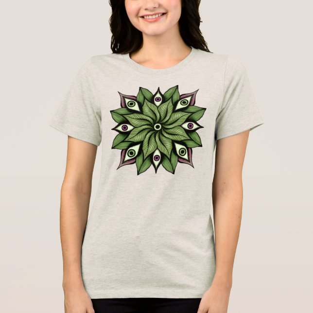 Psychedelic Eyes Mandala - Trippy Floral Pattern Tri-Blend Shirt (Front)
