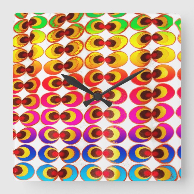 Psychedelic fabric square wall clock (Front)