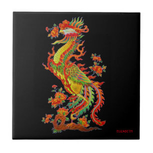 Psychedelic Fantasy Exotic Fractal Dragon Phoenix Tile