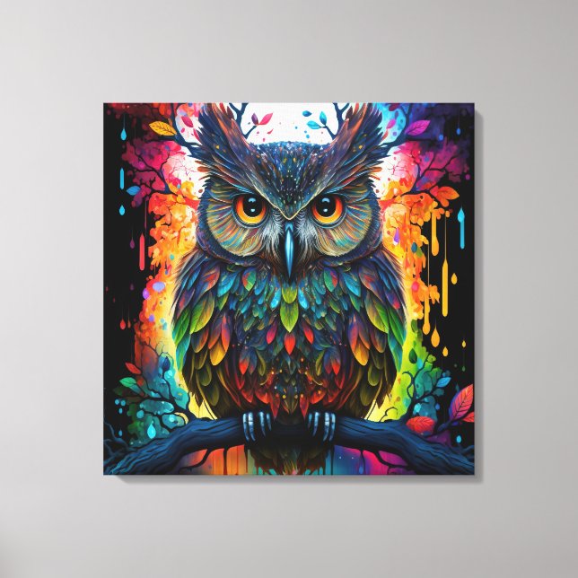 Psychedelic Fantasy Hippy Owl Canvas Print (Front)