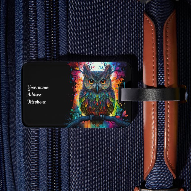 Psychedelic Fantasy Hippy Owl Luggage Tag (Back Insitu 2)