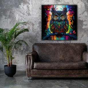 Psychedelic Fantasy Hippy Owl Triptych