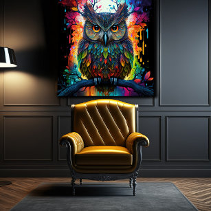 Psychedelic Fantasy Hippy Owl Wood Wall Art