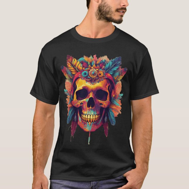 Psychedelic Feathered Skull T-Shirt (Front)