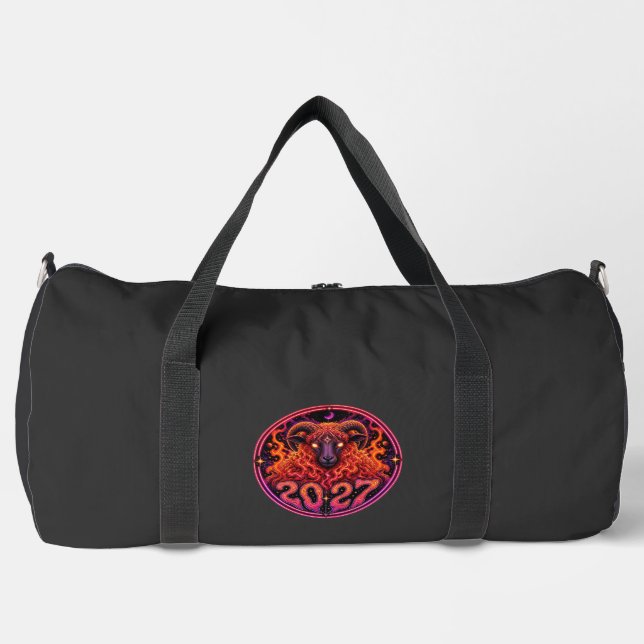 Psychedelic Fire Ram Aries  Duffle Bag (Front)